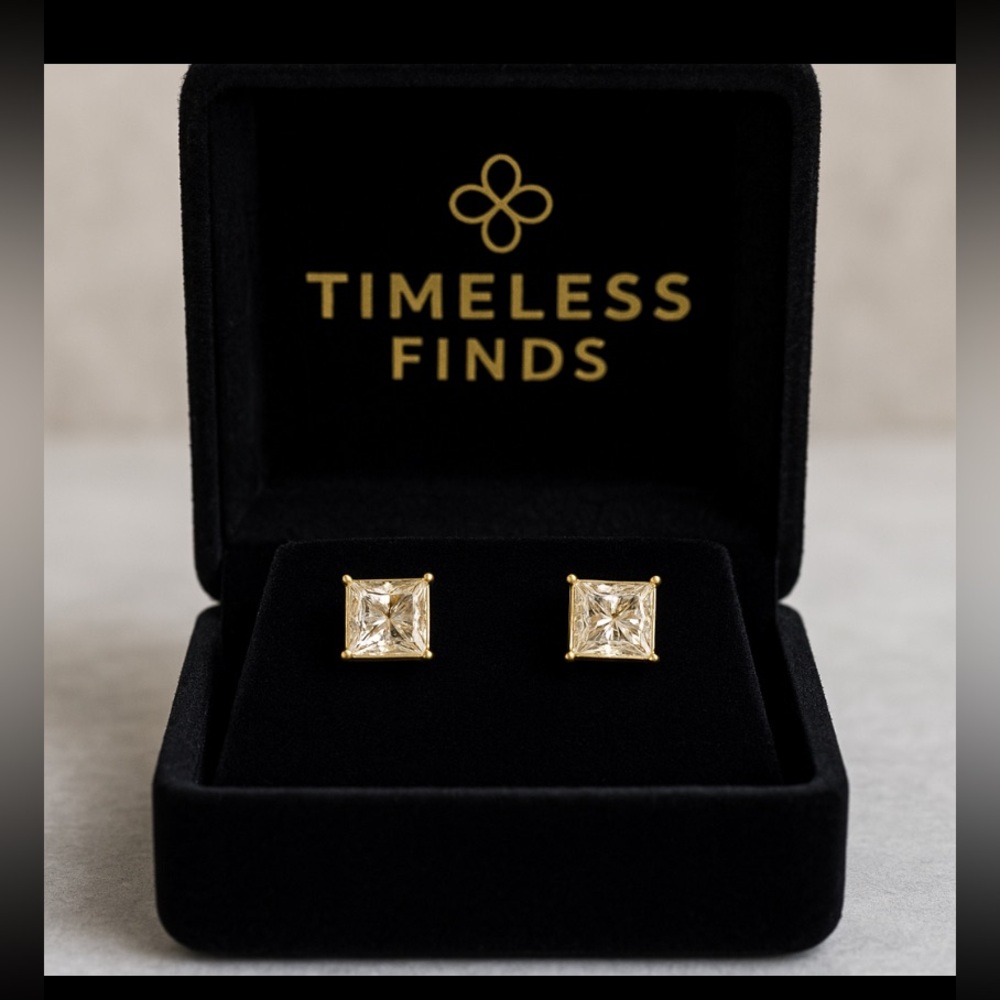 14 yellow gold 1.20 princess cut Diamond stud earrings